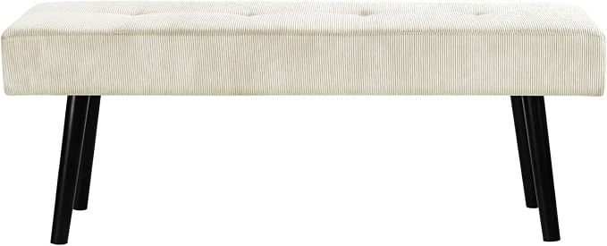 Comfy to go Entryway Bench - Beige Bench for Bedroom, Modern Ottoman End of Bed, Corduroy Padded Benches for Living Room, Foyer, Mudroom, Hallway - 39" L x 14" W x 17" H