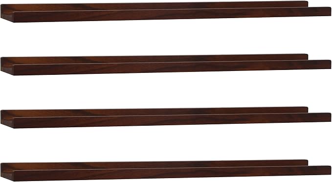 Long Floating Shelves Set of 4,Wood Picture Shelf for Wall with Ledge,Photo Frames Display Shelves Wall Mounted Rustic for Living Room Bedroom Kids Nursery,Home Decor Dark Walnut (36 Inches )
