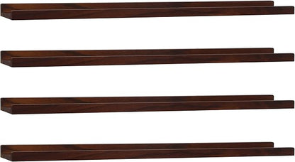 Long Floating Shelves Set of 4,Wood Picture Shelf for Wall with Ledge,Photo Frames Display Shelves Wall Mounted Rustic for Living Room Bedroom Kids Nursery,Home Decor Dark Walnut (36 Inches )