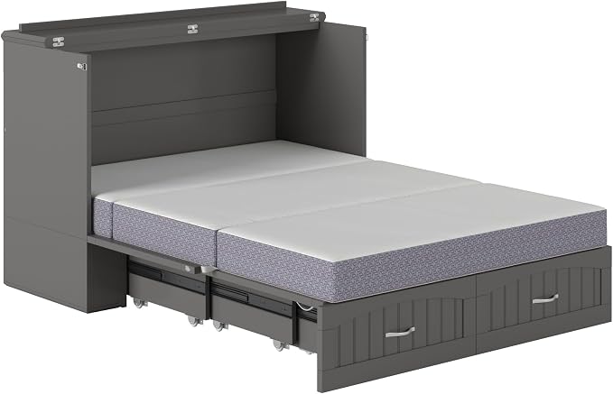 AFI, Southampton Murphy Bed Chest Full with 6" Mattress, Built-in USB Charger & Storage Drawer, Grey