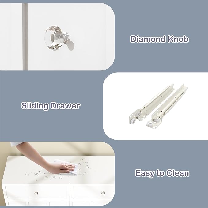 8 Drawer Dresser for Bedroom: 47" White Wide Tall Dressers for Bedroom, Modern Fluted Dresser with Deep Drawers, Wooden Chest of Drawers for Living Room
