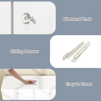 8 Drawer Dresser for Bedroom: 47" White Wide Tall Dressers for Bedroom, Modern Fluted Dresser with Deep Drawers, Wooden Chest of Drawers for Living Room
