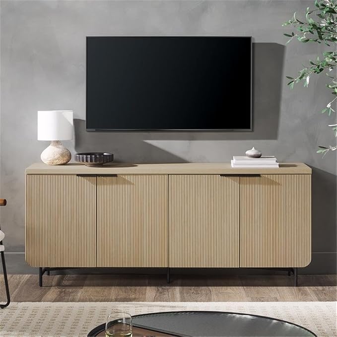 Walker Edison Reema Fluted 4-Door Kitchen Sideboard Buffet Console, 69 Inch, Coastal Oak