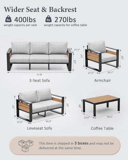 ZANDOR Aluminum Outdoor Patio Furniture - 2 Pcs Armchair, All-Weather Metal Modern Outside Furniture with Washable Thick Cushion for Garden/Backyard/Porch, Grey | Rustproof,High weight capacity,Water-repellent,Washable Cover,All-Weather Resistant,Easy ...