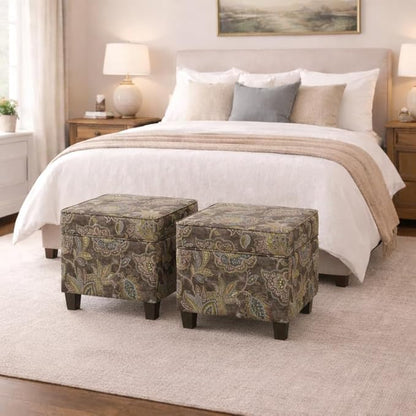 HomePop 18" Classic Square Storage Ottoman - Gray Floral