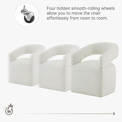 KISLOT Upholstered Dining Chairs Set of 2, Modern Rolling Dining Chairs with Hidden Casters, Arm Kitchen Chairs with Linen Look Fabric, Padded Barrel Chairs for Dining Room, Kitchen, Bedroom, Ivory