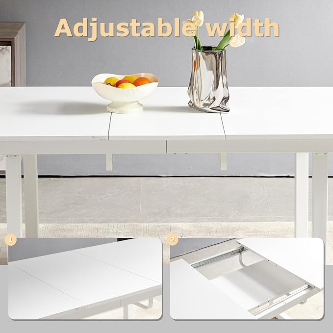 Extendable Dining Table for 4-8 People,70.86''Modern Space-Saving Kitchen Table with Metal Legs,Rectangle Folding Conference Meeting Table for Living Meeting Room Kitchen,White