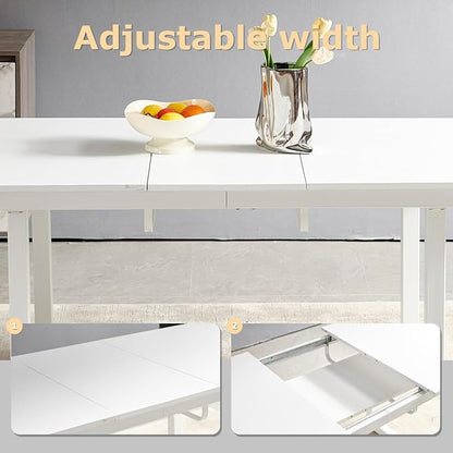 Extendable Dining Table for 4-8 People,70.86''Modern Space-Saving Kitchen Table with Metal Legs,Rectangle Folding Conference Meeting Table for Living Meeting Room Kitchen,White