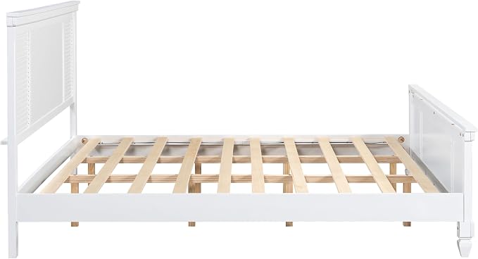 Merax King Size Bed Frame and Wood Headboard, Farmhouse White Platform Bed Frame with Sturdy Wooden Support Slats, No Box Spring Needed, Holds up to 800 Pounds, Noise-Free, Easy Assembly