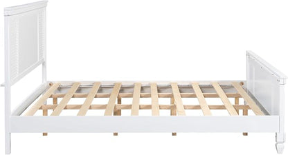 Merax King Size Bed Frame and Wood Headboard, Farmhouse White Platform Bed Frame with Sturdy Wooden Support Slats, No Box Spring Needed, Holds up to 800 Pounds, Noise-Free, Easy Assembly