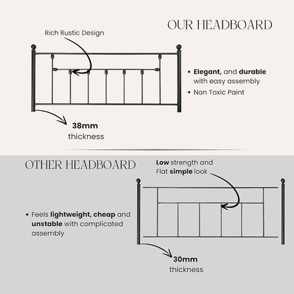 Victorian Metal Headboards, Adjustable Height Iron Frame, Rustic Farmhouse Style, Elegant and Durable Design, Easy Assembly, Universal Fit for Kids & Adults, Queen Size, Black Finish