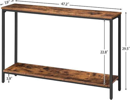 HOOBRO Console Table, 47.2" Narrow Entryway Table, Sofa Table with Shelf, Entrance Table for Living Room, Hallway, Foyer, Corridor, Office, Metal Frame, Rustic Brown and Black BF20XG01G1