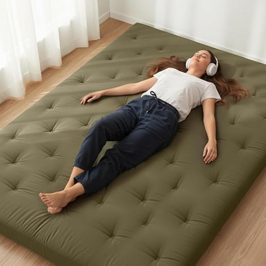 ZonLi Japanese Floor Futon Mattress Twin Size 75"x 39", 100% Cotton Cover 4'' Thicken Tatami Mattress, Foldable Sleeping Pad, Portable Dormitory Tatami Mat, Roll Up Floor Lounger Bed for Adult