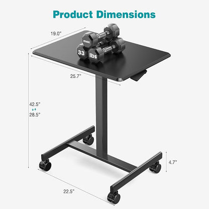 DUMOS Mobile Rolling Desk with Wheels Adjustable Height Small Standing Desks Portable Laptop PC Table Computer Workstation for Home Office Small Space Modern Black