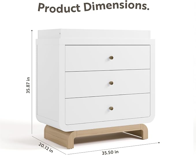 Storkcraft Santorini 3 Drawer Chest with Changing Topper (White with Driftwood) – GREENGUARD Gold Certified, Award-Winning Premium Wood Dresser for Baby & Kids Bedroom with Interlocking Drawer System