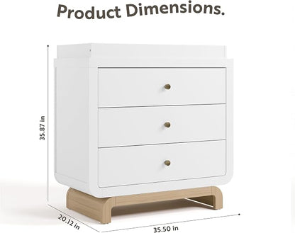 Storkcraft Santorini 3 Drawer Chest with Changing Topper (White with Driftwood) – GREENGUARD Gold Certified, Award-Winning Premium Wood Dresser for Baby & Kids Bedroom with Interlocking Drawer System