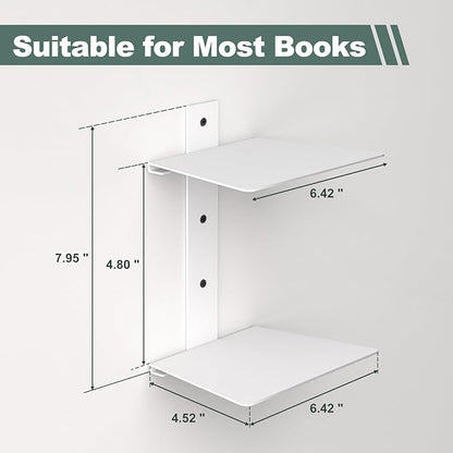 Mefirt Invisible Floating Bookshelves for Wall, 4 Tier Vertical Spine Book Tower, Heavy Duty Floating Book Shelves Metal Book Organizers for Home Office, 2 Pack(White)
