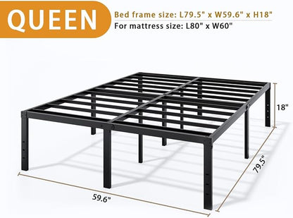 LUMUNANCE Metal Bed Frame Queen Size - 18 Inch Heavy-Duty Queen Platform Bed Frame No Box Spring Needed, Easy Assembly, Noise-Free, Sturdy Mattress Foundation, Underbed Storage Space