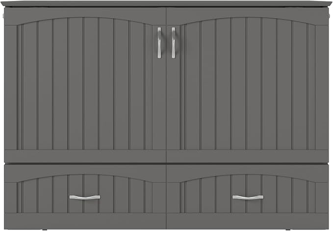 AFI, Southampton Murphy Bed Chest Full with 6" Mattress, Built-in USB Charger & Storage Drawer, Grey