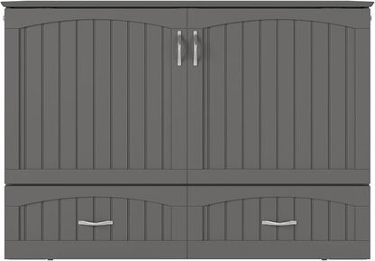 AFI, Southampton Murphy Bed Chest Full with 6" Mattress, Built-in USB Charger & Storage Drawer, Grey