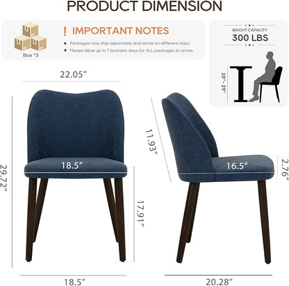 COLAMY Dining Chairs Set of 6, Upholstered Leather Kitchen Chairs with Curved Back, Padded Seat and Solid Wood Legs, Modern Dining Chair for Kitchen Dining Room, Blue