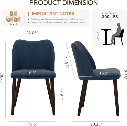 COLAMY Dining Chairs Set of 6, Upholstered Leather Kitchen Chairs with Curved Back, Padded Seat and Solid Wood Legs, Modern Dining Chair for Kitchen Dining Room, Blue