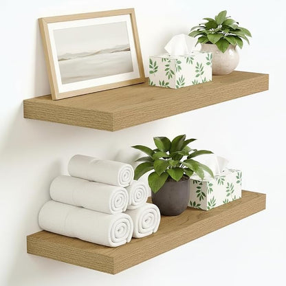 Vivelove 16 Inch Floating Shelves for Wall, 16x9 Display Shelves for Bathroom Living Room Kitchen Bedroom Office Farmhouse Home Decor - Set of 2, Oak