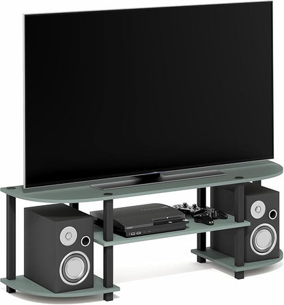 Furinno Turn-S-Tube TV Stand, 3-Tier Entertainment Center for TV up to 55 Inch, TV Console with Round Corner and Open Shelves, for Living Room, Bedroom, Sage Green