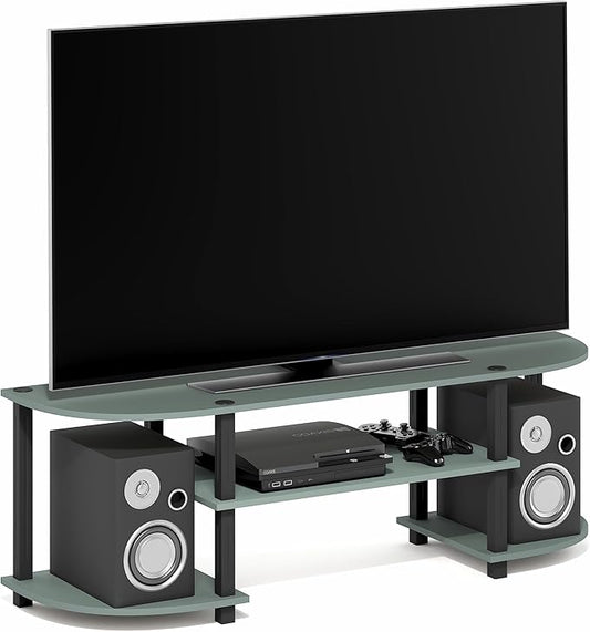 Furinno Turn-S-Tube TV Stand, 3-Tier Entertainment Center for TV up to 55 Inch, TV Console with Round Corner and Open Shelves, for Living Room, Bedroom, Sage Green