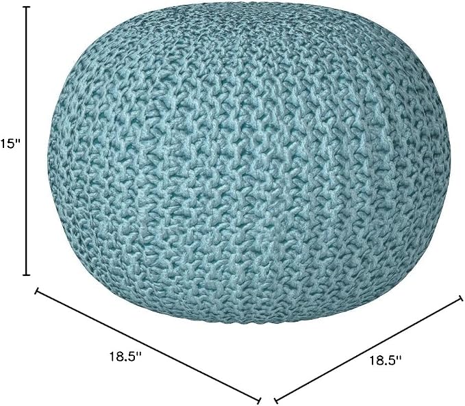 BIRDROCK HOME Round Pouf Ottoman Foot Rest - 18.5”x18.5”x15” Boho Compact Comfortable Soft Cotton Braided Foot Stool with Bean Bag Filling for Living Room, Bedroom, or Nursery (Sage Green)