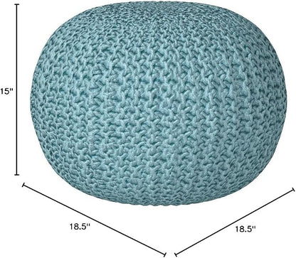 BIRDROCK HOME Round Pouf Ottoman Foot Rest - 18.5”x18.5”x15” Boho Compact Comfortable Soft Cotton Braided Foot Stool with Bean Bag Filling for Living Room, Bedroom, or Nursery (Sage Green)