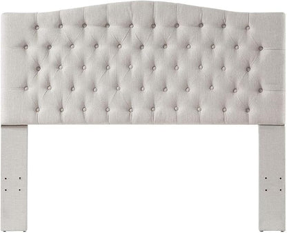 24KF Upholstered Tufted Button Linen Fabric Headboard,Comfortable Fashional Headboard Queen/Full Size,Ivory