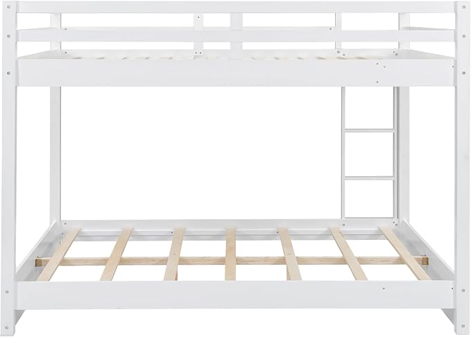 MERITLINE Queen Over Queen Bunk Bed with Twin XL Trundle, Solid Wood Bunk Bed with Ladders and Guardrails for Adults (White)