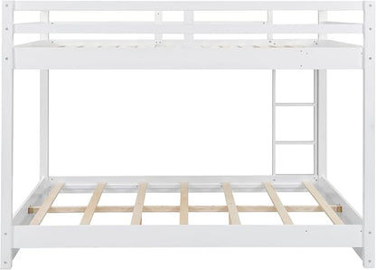 MERITLINE Queen Over Queen Bunk Bed with Twin XL Trundle, Solid Wood Bunk Bed with Ladders and Guardrails for Adults (White)