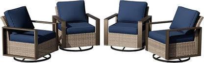 Joyside Outdoor Patio Swivel Rocker Chairs Set, 4 Pieces Wicker Rattan Chairs with Metal Wide Armrest, Thick Cushions and Deep Seating for Garden, Backyard, Porch, Deck