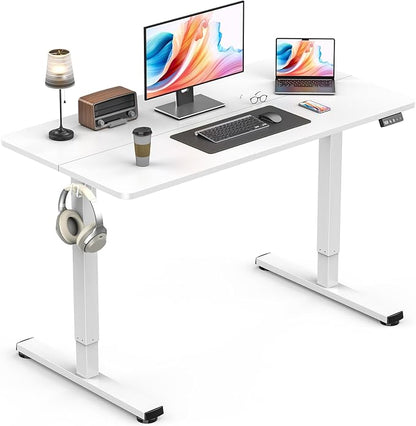 Standing Desk, Height Adjustable Electric Stand up Desk, 40 x 24 Inches Sit Stand Home Office Desk with Splice Board, White Frame/White Top