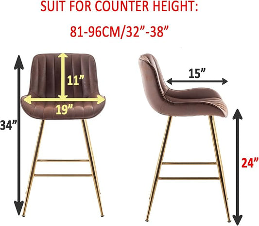 Sidanli Brown Velvet Bar Stools-Set of 2, 24 Inch Bar Stools for Kitchen Counter