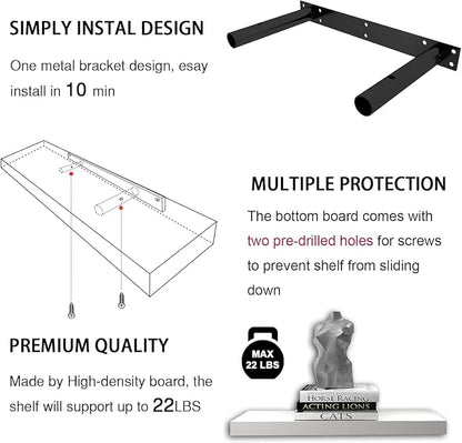 White Floating Shelves for Wall-24in Wall Mounted Display Ledge Shelves Perfect for Bedroom Bathroom Living Room and Kitchen Decoration Storage (Set of 2)