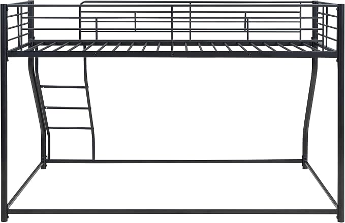 Harper & Bright Designs Twin XL Over Queen Bunk Bed, Heavy-Duty Metal Floor Bunk Bed Frame with Ladder for Kids Boys Girls Teens,Black