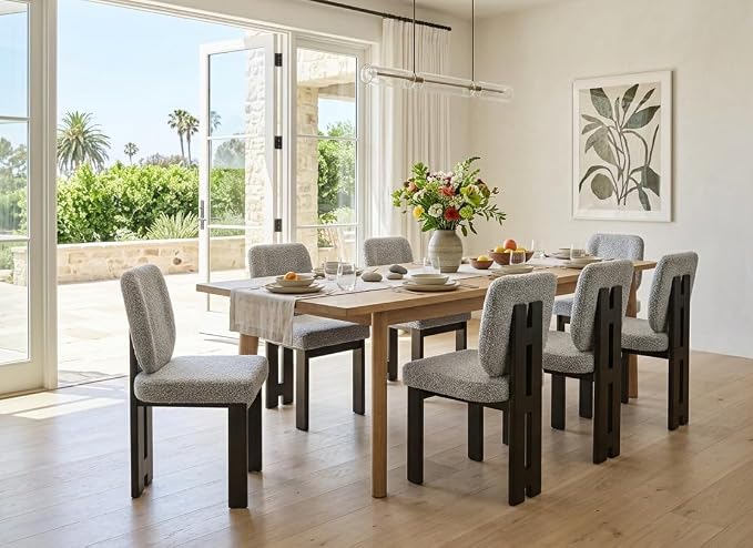 CIMOTA Boucle Dining Chairs Set of 6, Mid-Century Modern Upholstered Accent Chairs with Soft Curved Backrest and Solid Wood Legs for Kitchen, Dining Room, or Living Room, Gray