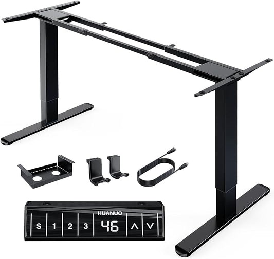 HUANUO Electric Standing Desks Frame with 265 lbs Dual Motor,Thick T-Shaped Desk Legs Made of Automotive Grade Steel,for Max 90″x31.5″ Desktop, Height Adjustable Desk Frame for Home Office, Frame Only