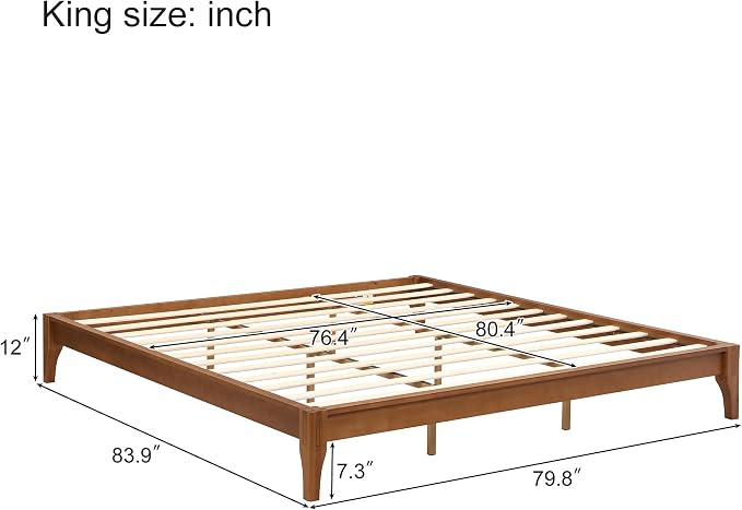 Merax King Size Bamboo Platform Bed, Mid-Century Modern Bed Frame with Wood Slat Support, No Box Spring Needed, Easy Tool-Free Assembly, Brown