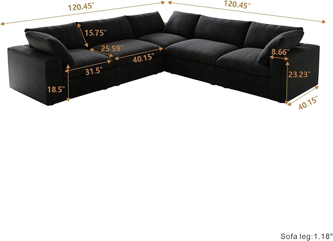 Cloud Modular Sectional Sofa Couch,120.45" V Shaped Convertible Couches for Living Room,Minimalist Deep Sofa Couches,Sofa Covers Washable&Replaceable
