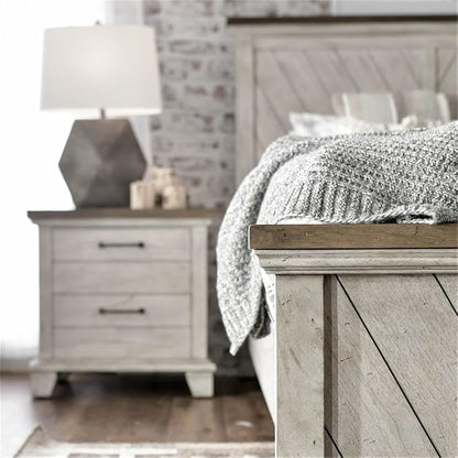 Pemberly Row Contemporary 4-Piece King Bedroom Set, Engineered Wood with Mindi Veneers, Gray Finish, Chevron Pattern, Includes Bed, Dresser, Mirror, Nightstand, Rustic Farmhouse Style