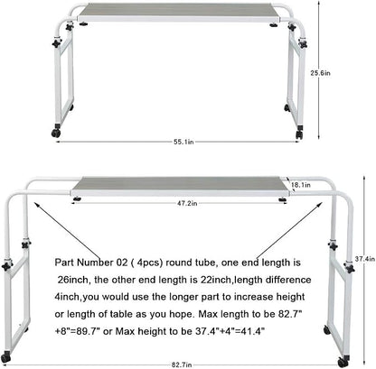 TigerDad Adjustable Overbed Table with Wheels, Mobile Laptop Desk on Wheels for King Queen Bed, Height Adjustable Rolling Computer Cart with Stand, Ancient Oak