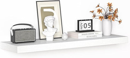 Floating Shelves - 10.3 Inch Deep Wall Shelf for Decor & Storage - Wall Mounted Display Shelving with Invisible Heavy-Duty Metal Bracket - 36" W x 10.3" D x 1.8" H - Set of 1 - Rustic White