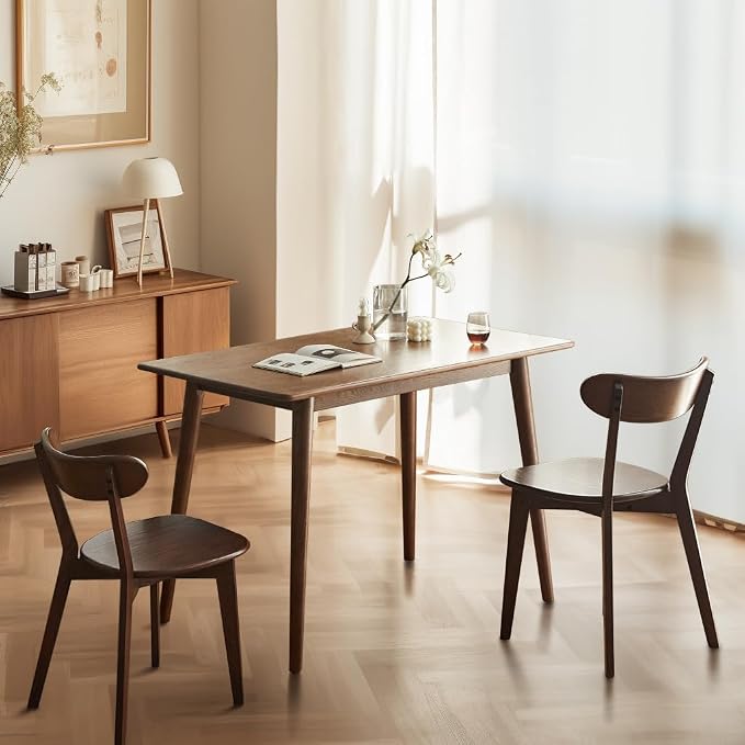 Solid Wood Dining Chairs,Mid Century Modern Dining Chairs with Comfortable Curved Backrest,Wood Chairs for Kitchen,Dining Room (2, Walnut Color)