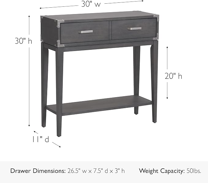 Leick Home 24032 Beckett One Drawer Hall Stand with Shelf for Living Room, Hallway, Entryway, Anthracite/Pewter
