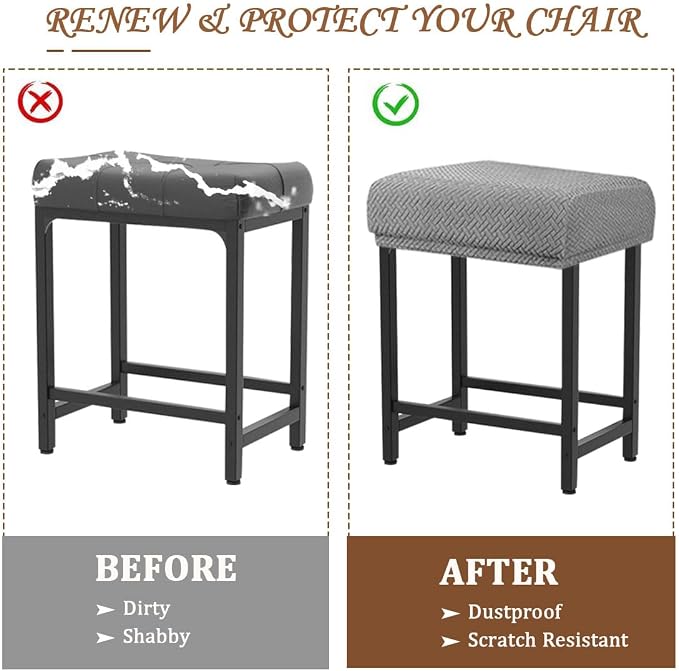 Levoberg Bar Stool Cover Rectangle Stretch Counter Height Barstool Slipcovers Rectangular Vanity Stool Cover Kitchen Counter Saddle Seat Cover for Wooden Metal Bench Set of 2 Light Gray