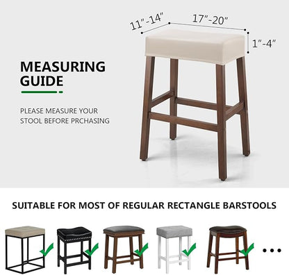 YISUN Stool Covers Rectangle - 2 Pack Stretch Waterproof Saddle Seat Cover Counter Bar Stools Bar Chairs Covers Kitchen Island Chairs Cushion Protector (2, Pu Leather-Beige)